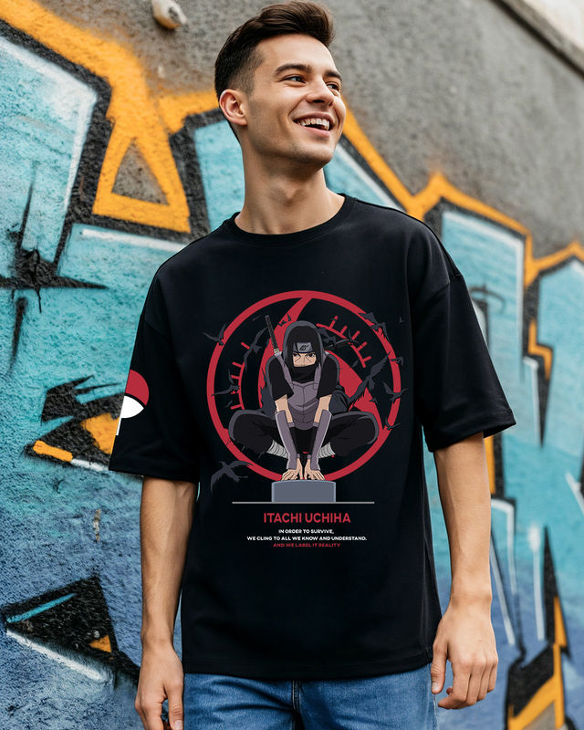 Bewakoof Men's Naruto Merchandise Madara Graphic Printed Oversized