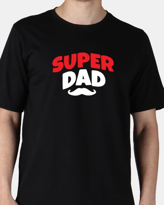 Mad Over Print (Super Dad) Regular Fit Cotton Round Neck Men T-Shirt | XL | Black