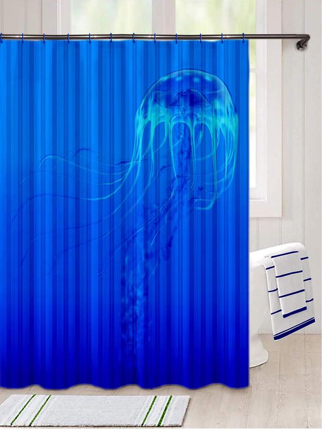 Lushomes Shower Curtain - Jelly Fish Printed | Waterproof | 12 Eyelets | No Hooks | 6 x 6.5 ft