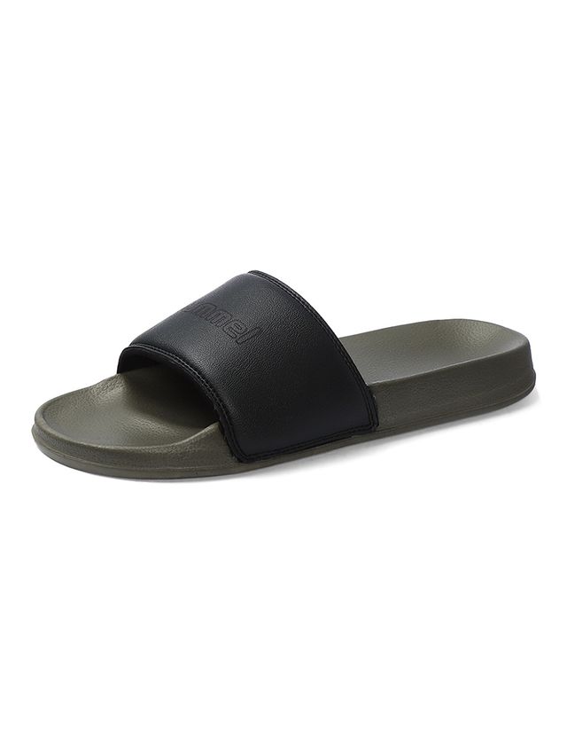 hummel Classic lightweight slides for Men with Cushioned Sole and Arch Support | Green & Black | 9