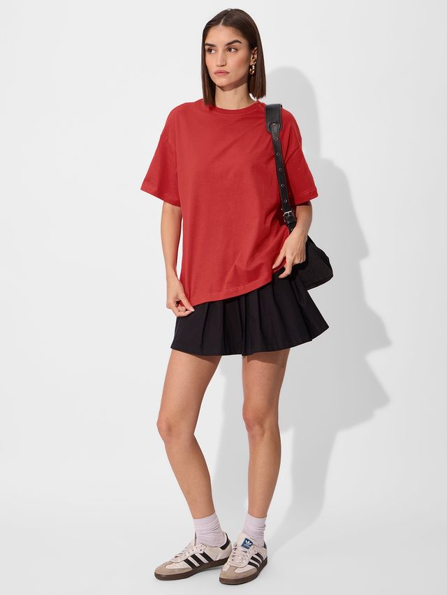 The Souled Store Women's Solids Rouge Red Oversized T-shirt | Red - XL