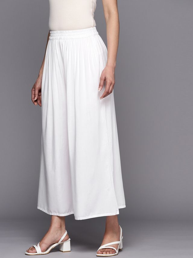 Libas Women White Soild Palazzos - Pl1452M