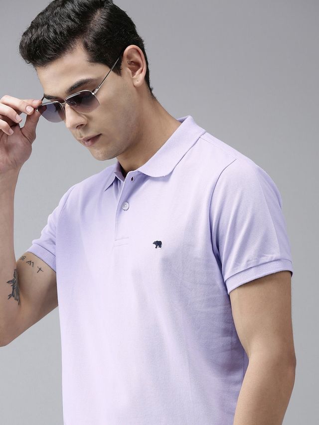 The Bear House Men Slim Fit Overdyed Polo T-shirt - Violetta | Purple | XL