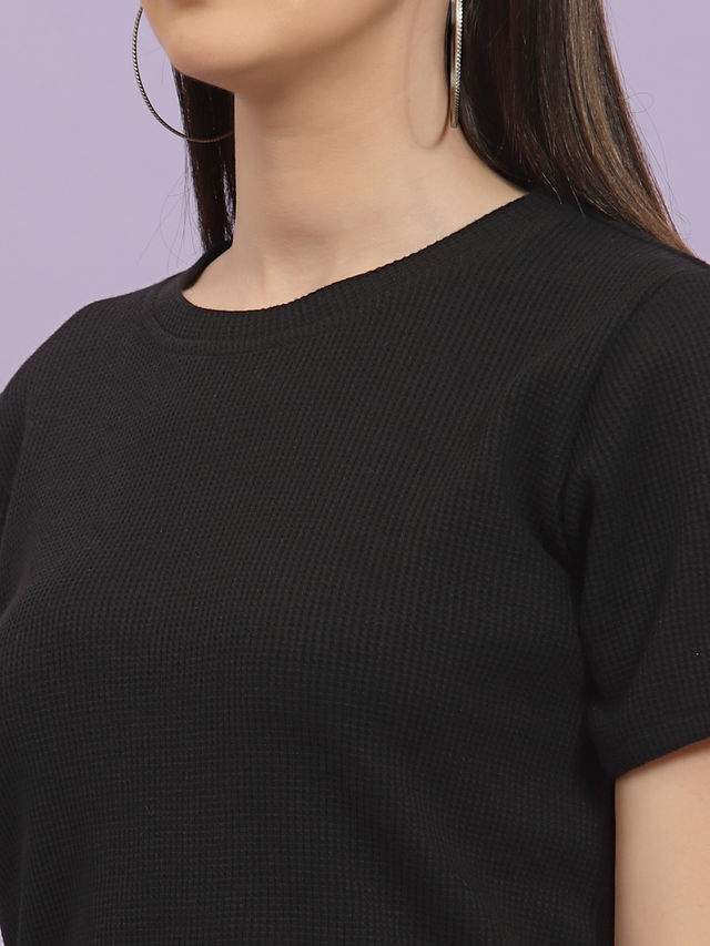 Rigo Women Waffle Knit Co-ord Set | Black - L