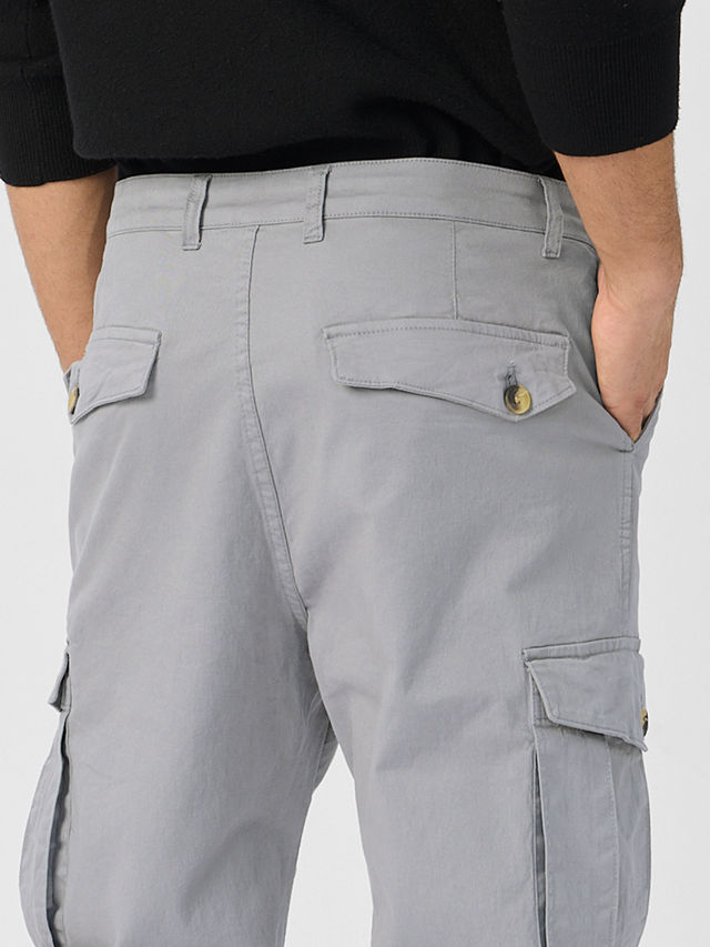 The Souled Store Men's Solids Cargo Pants | Grey - 30