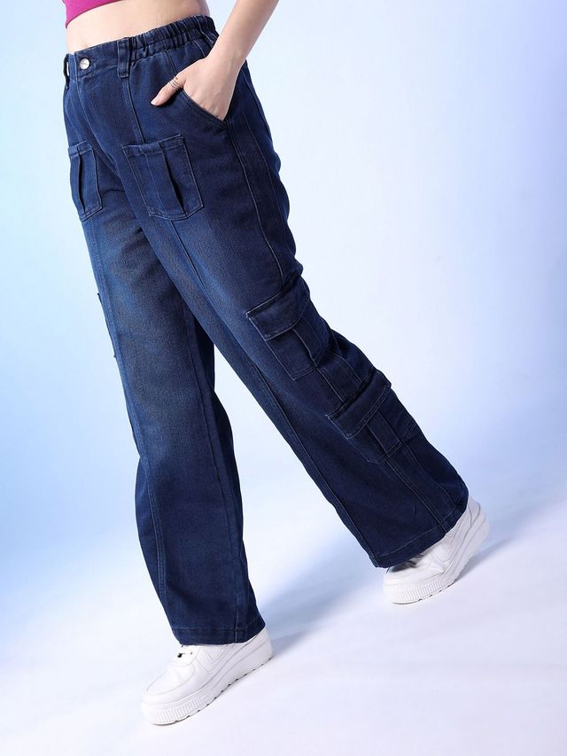 Freehand Women's Elasticated Waist Flare Utility Denim | Blue - 30
