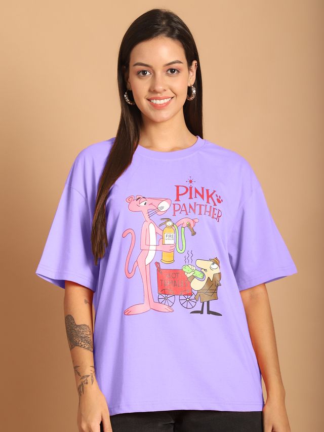Fabflee Women Oversize Cotton Printed Round Neck Tshirt | Purple | FAB-OS-511 | S