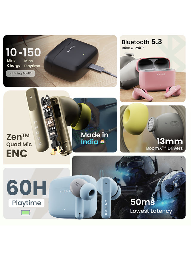 Boult Audio Octave | 60Hr Battery | Quad Mic Enc | 50Ms Ultra Low Latency | 5.3 Bluetooth | Pink