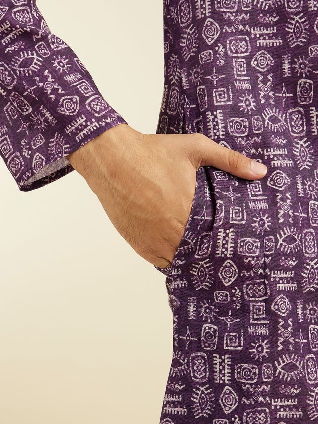 Diwas By Manyavar Purple Blended Cotton Abstract Printed Kurta Set | S