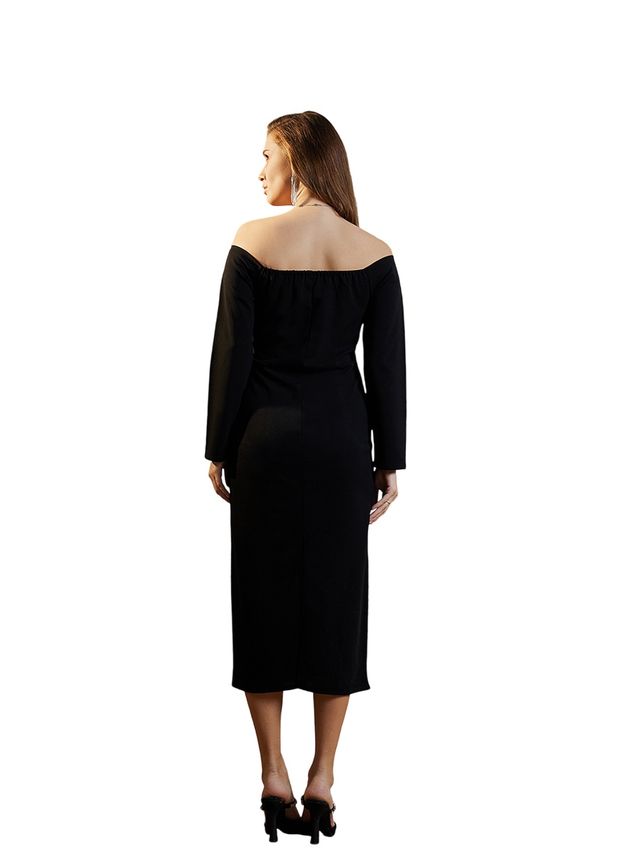 Athena Women's Off-Shoulder Embellished Sheath Midi Dress | Black - XL