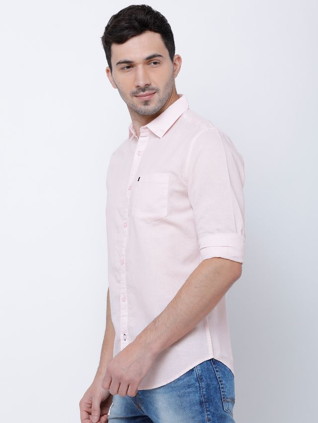 Highlander Men's Slim Fit Solid Casual Shirt | Pink | XL