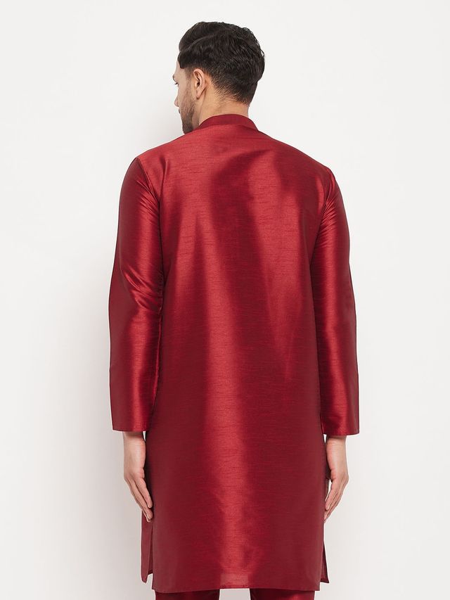 Vastramay Men's Silk Blend Kurta | Maroon - L