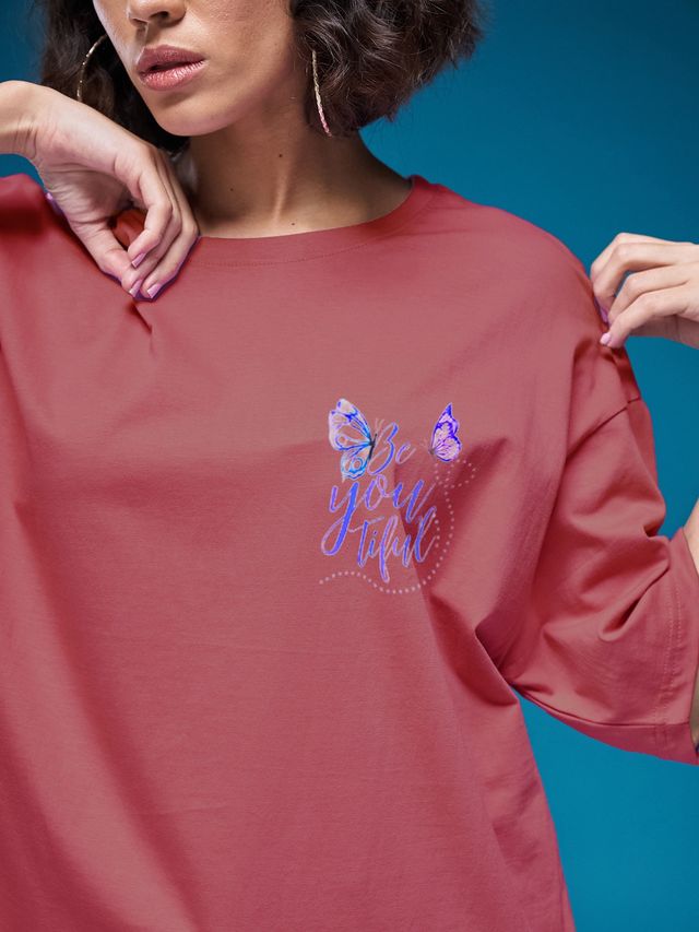 Smartees Women's Oversize Printed T-shirt | WW - 2029 | Onion Pink - S