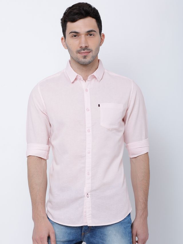 Highlander Men's Slim Fit Solid Casual Shirt | Pink | XL