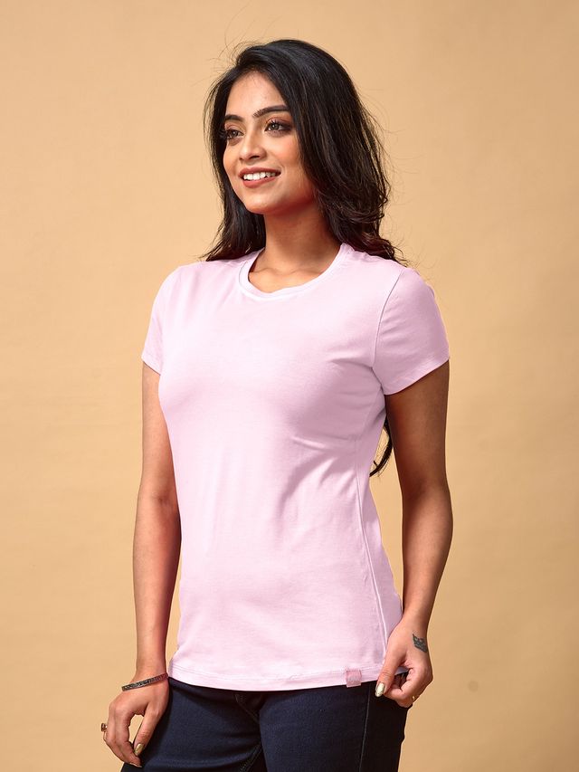 Lyra Women's T-shirt Round Neck Half Sleeve | Baby Pink - M