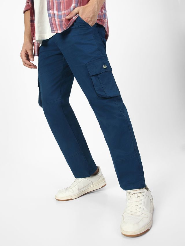 Urbano Fashion Men's Royal Blue Regular Fit Solid Cargo Chino Pant With 6 Pockets-30