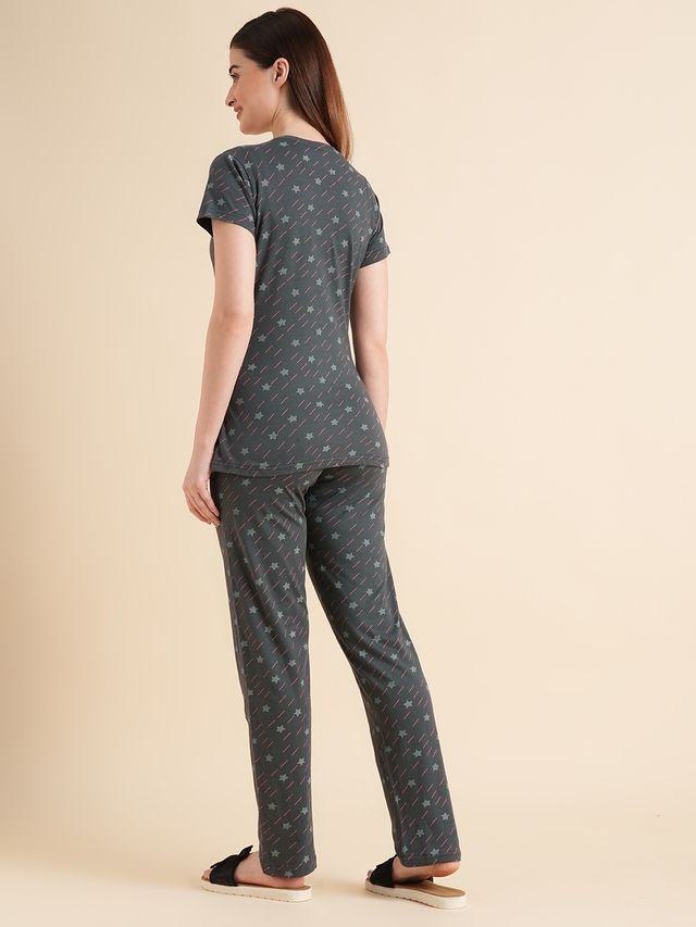 Sweet Dreams Women Printed Half Sleeves Top & Bottom Set Dark Grey - XL