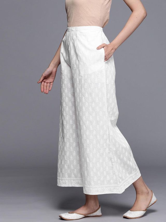 Libas Women Cream Cotton Palazzo With Both Side Pocket - Pl972Os