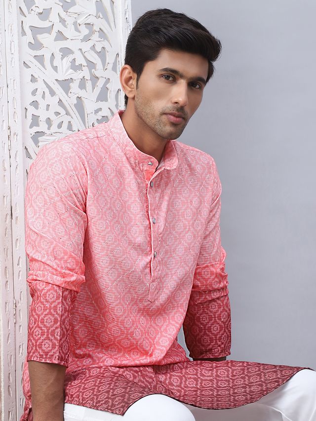 Jompers Men's Kurta | Ko 5074 | Coral - S
