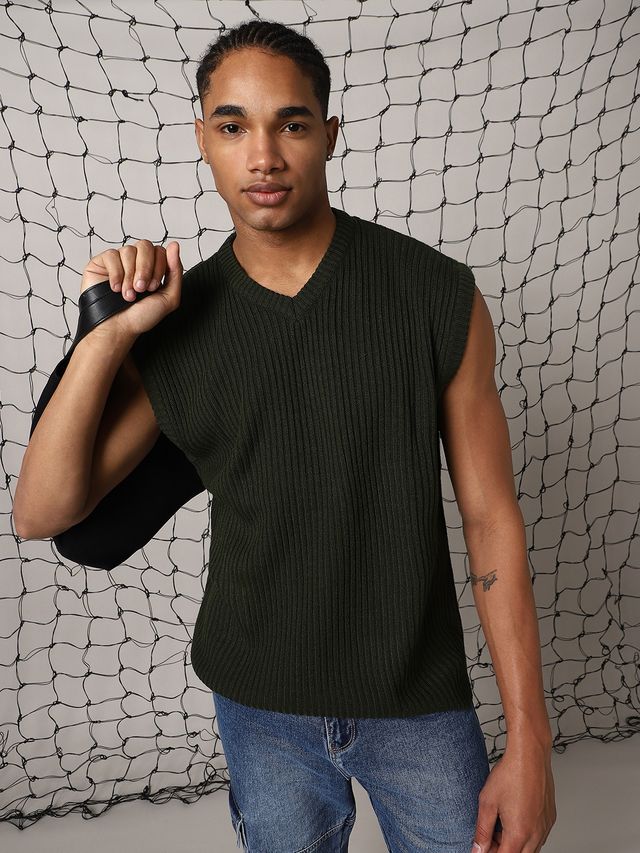 Hubberholme Men's V-Neck Sleeveless Vest Relaxed Fit Pullover | Carbon Black - M