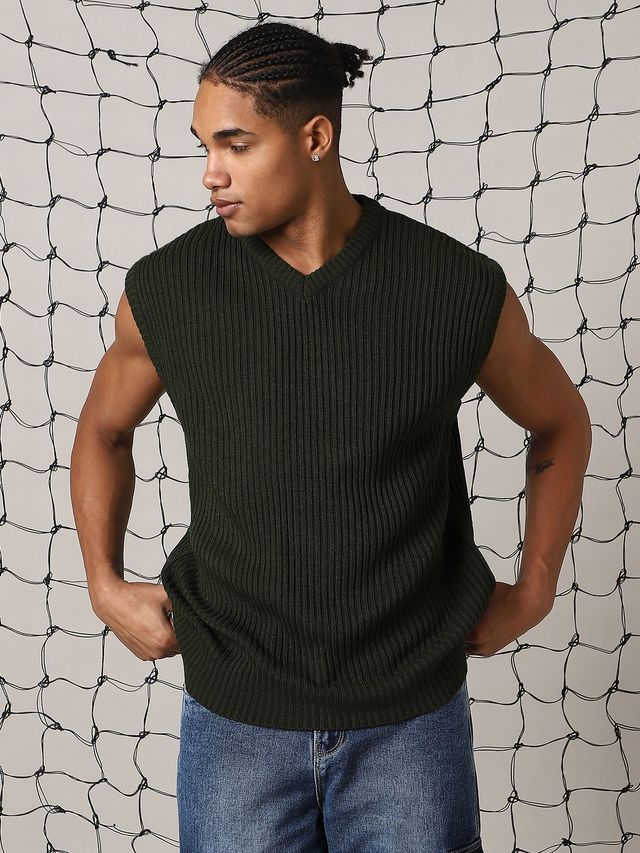 Hubberholme Men's V-Neck Sleeveless Vest Relaxed Fit Pullover | Carbon Black - M