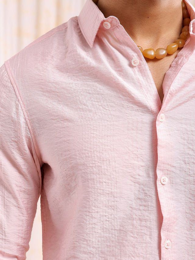 The Indian Garage Co Slim Striped Resort Shirt | Pink - L
