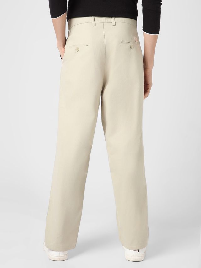 Urbano Fashion Men's Light Grey Loose Baggy Fit Solid Chino Trousers Non-Stretchable-32