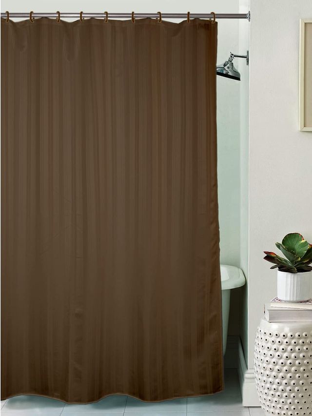 Lushomes Shower Curtain - Coffee | Striped Thin Stripe | Waterproof | 12 Eyelets | 6 x 6.5 ft