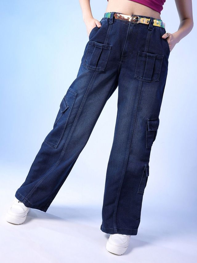 Freehand Women's Elasticated Waist Flare Utility Denim | Blue - 30
