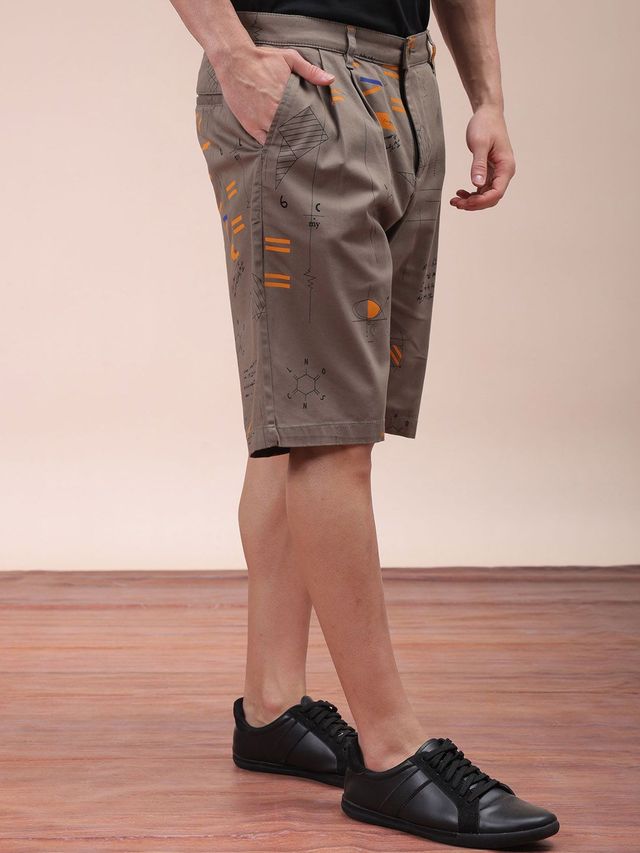 The Indian Garage Co Men s | Relaxed Fit Face Print Casual Pleated Shorts | Vetiver | 30