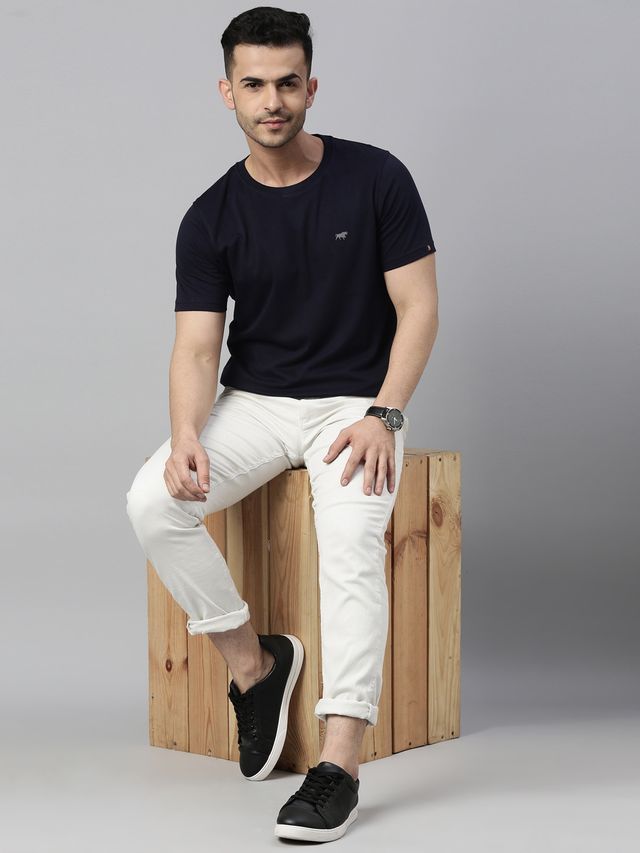 Bushirt Men's Solid Half Sleeves T-shirt | Navy Blue - XL