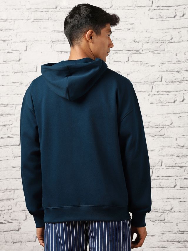 Nobero Men's Oversized Solid Hoodie | Navy Blue - XXL