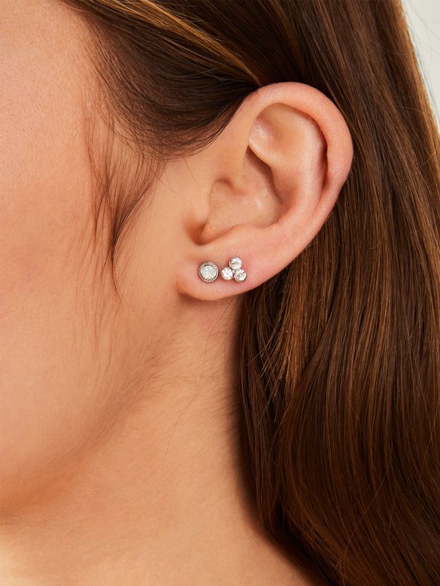Accessorize London Women's Crystal Stud And Hoop Earrings Set Of 10 - Silver