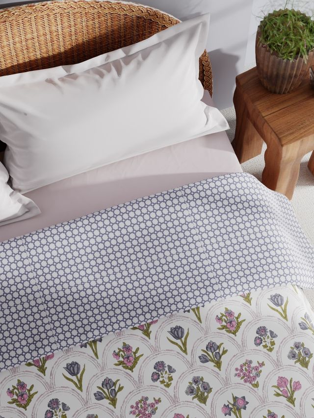 Bianca Extremely Soft 100% Muslin Cotton Dohar Pure Cotton Double Size | Mezzo Floral-Grey/Multi