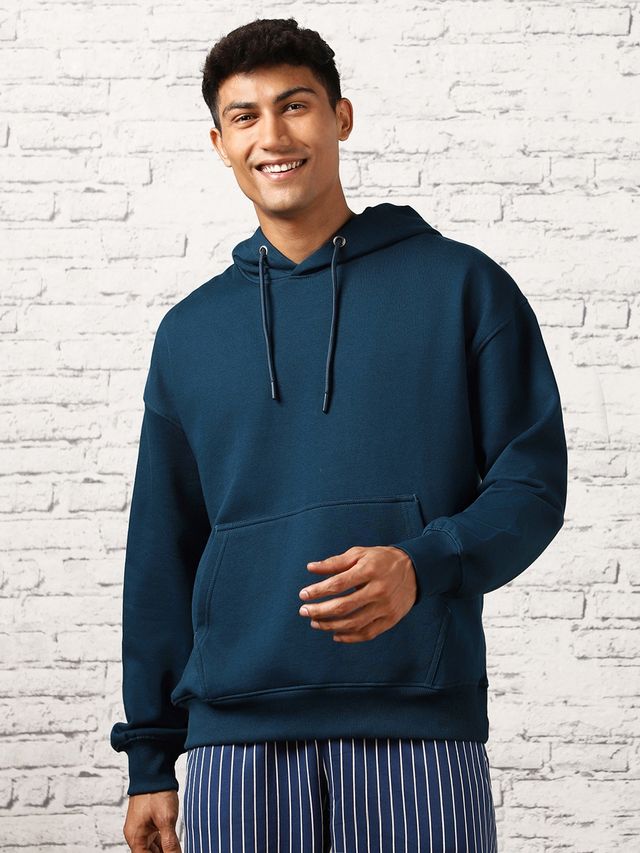 Nobero Men's Oversized Solid Hoodie | Navy Blue - XXL