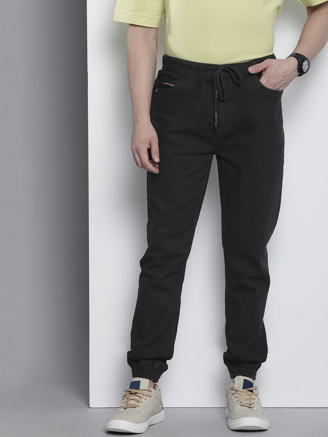 The Indian Garage Co Men's G201 Slim Fit Solid Casual Denim Jogger | Black | 36
