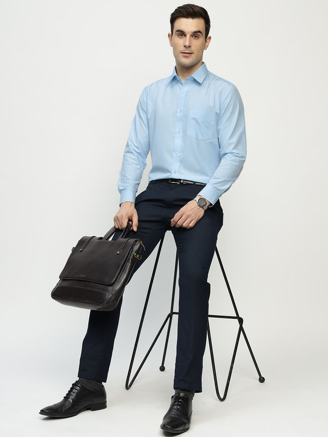 English Navy Men's Cotton Solid Slim Fit Spread Collar Button Closure Formal Shirt | Navy - L