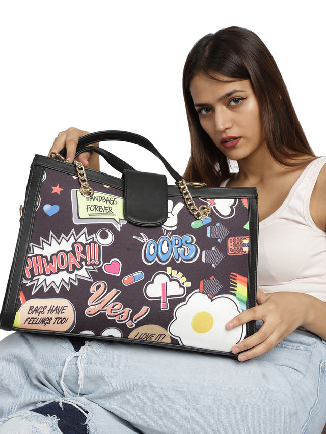 Mini Wesst Women's Printed Canvas 13 L Double Strap Shoulder bag | Black - Regular