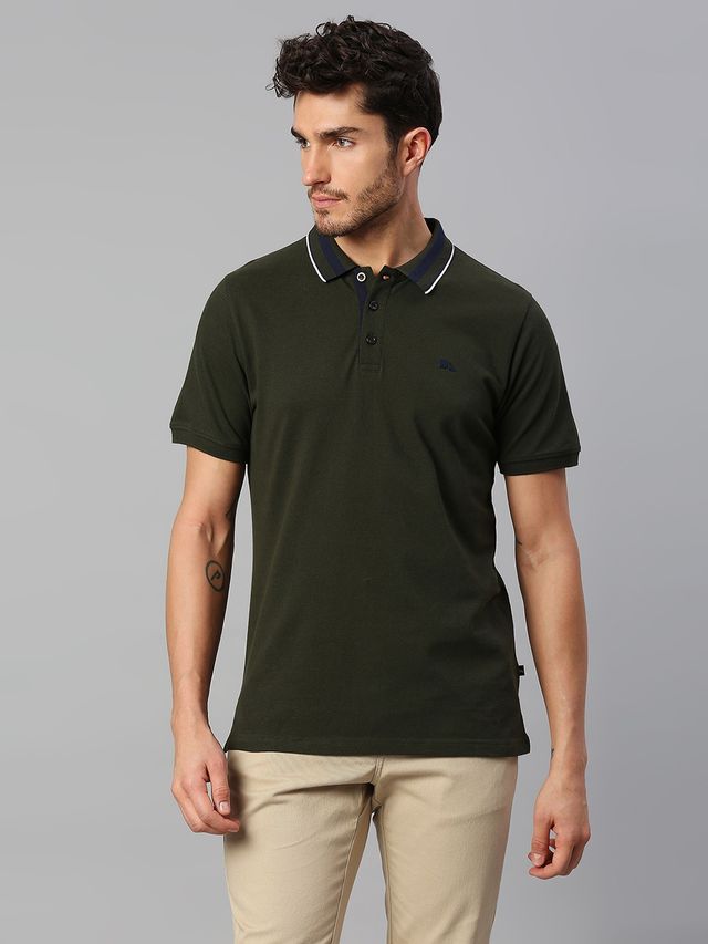 Dennis Lingo Men's' Solid Half Sleeve Polo T-shirt | Green | S
