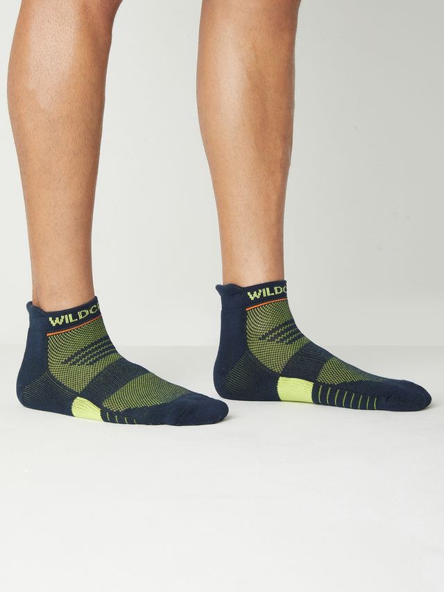 Wildcraft Men's Solid Cotton Low Ankle Socks | Navy and Yellow - Free Size