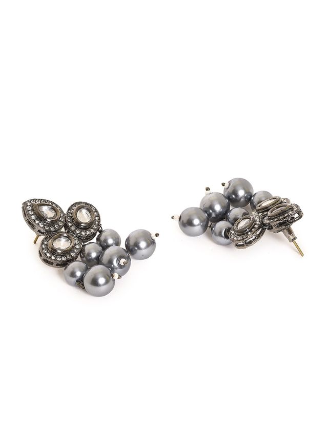 Priyaasi Elegance In Ebony Black Plated Kundan And Pearl Earrings