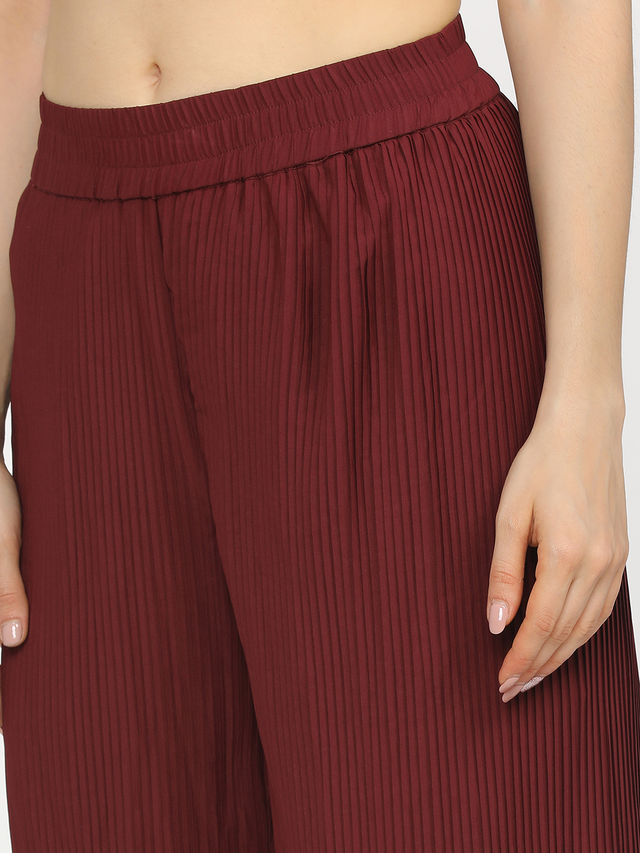 Tokyo Talkies Women's Wide Leg Trouser | Maroon - 30