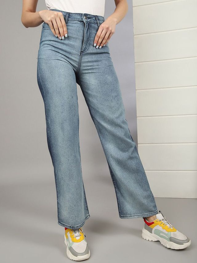 Freehand Women's 2 Tone Denim Wide Leg Jeans | Blue - 28