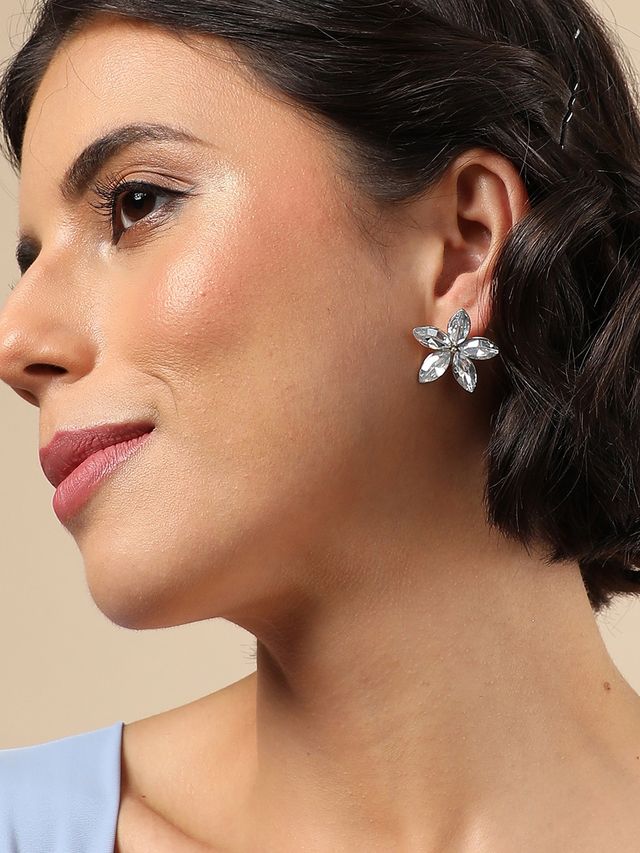 Sohi Silver Plated Designer Stone Stud For Women's