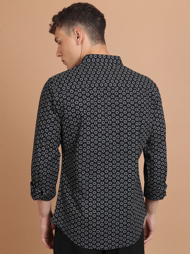 Ketch Men Printed Shirt | Slim Fit | Black | XL