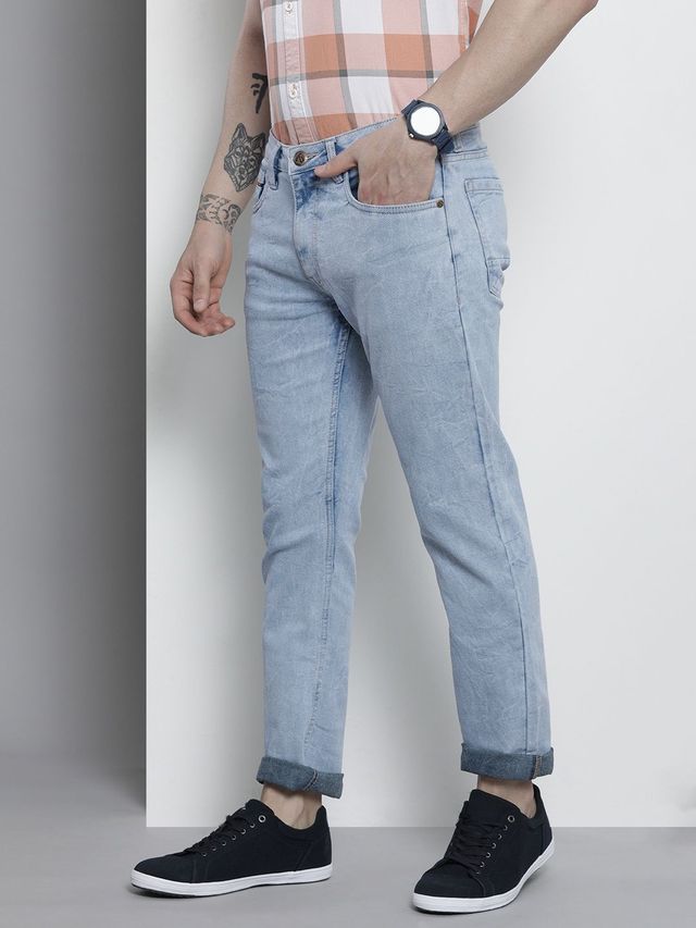The Indian Garage Co Men's G-Jake Slim Straight Fit Solid Casual Jeans | Light Blue | 32