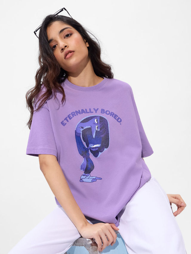 The Souled Store Women's Inside Out Boredom Oversized T-shirt | Purple - L