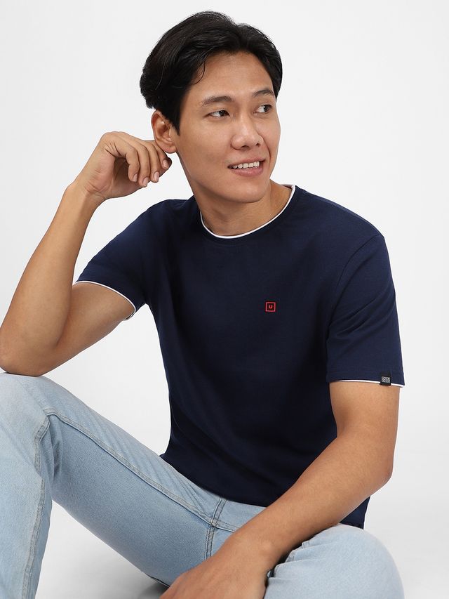 Urbano Fashion Men's Slim Fit Solid Round Neck Half Sleeve Cotton T-Shirt | Navy Blue - S