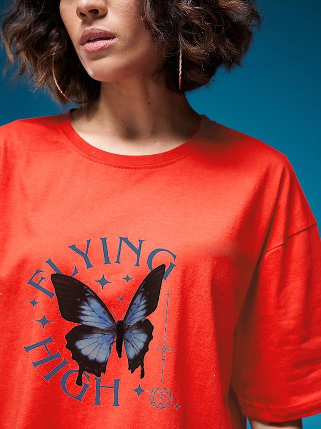 Smartees Women's Oversize Printed T-shirt | WW - Boxy - 3001 | Orange - XL