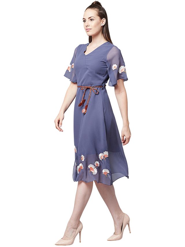 Athena Women's Solid Wrap Dress with Belt | Blue - S